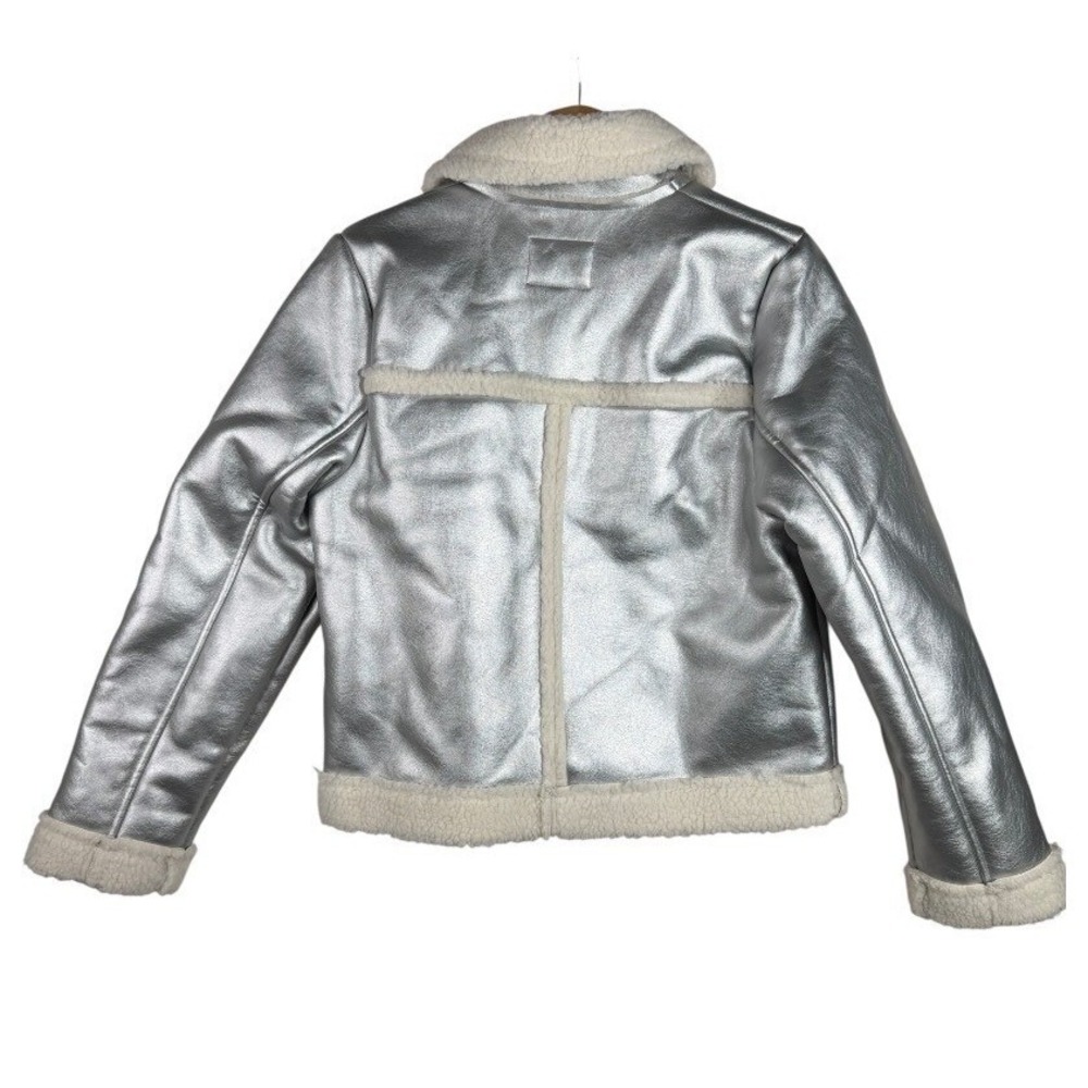 New A New Day Women's Metallic Sherpa Lined Jacket Size Large Silver - Picture 2 of 7